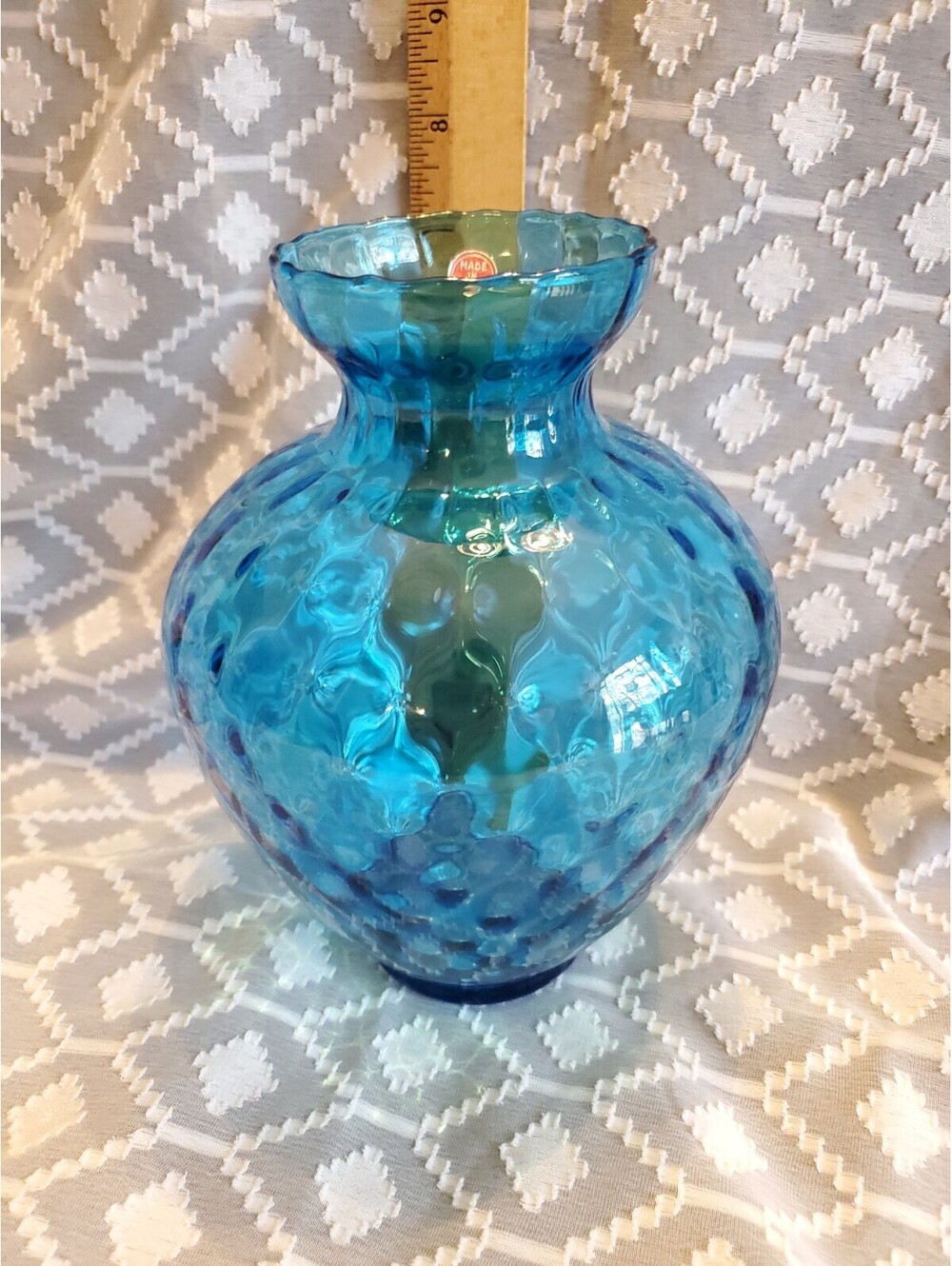 Empoli Vtg Turquoise Honeycomb Optic Vase